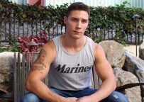 Big-dicked recruit Spencer Laval jerks off and blasts a thick load at Active Duty