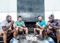 Aaron Reese, Noah Donovan, Ziggy Banks and Kurtis Wolfe fuck in Noir Male’s “Strip Poker”