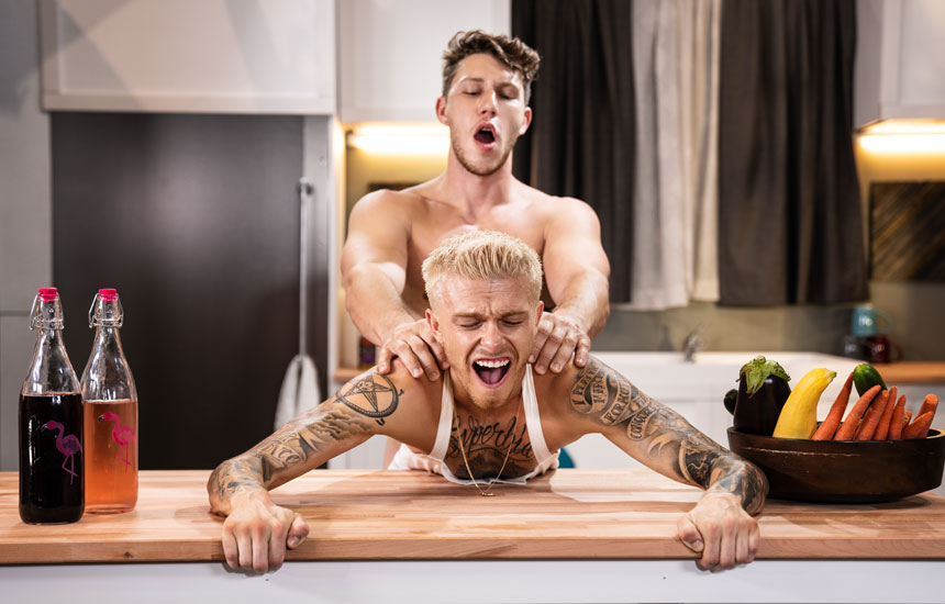 Blake Ryder bottoms for the first time, takes Paul Canon's raw dick in "Taste The Chef"