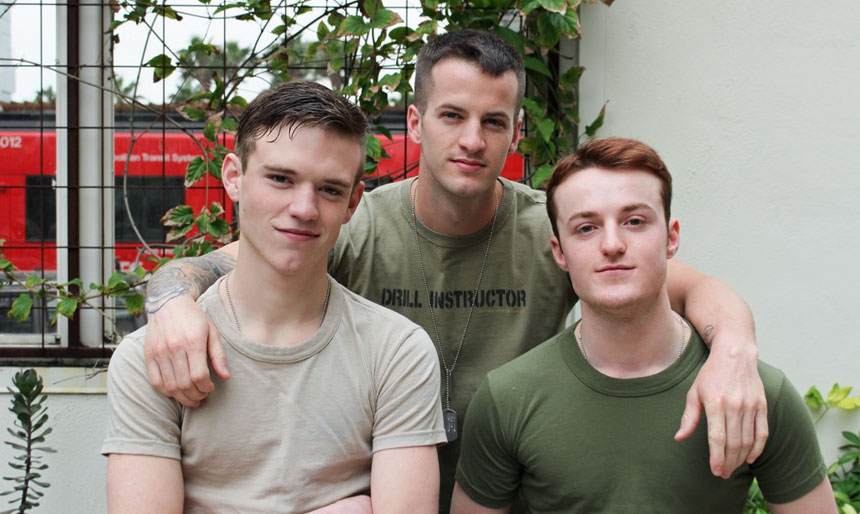 Quentin Gainz, Dominic and Scott V in a bareback threesome for Active Duty